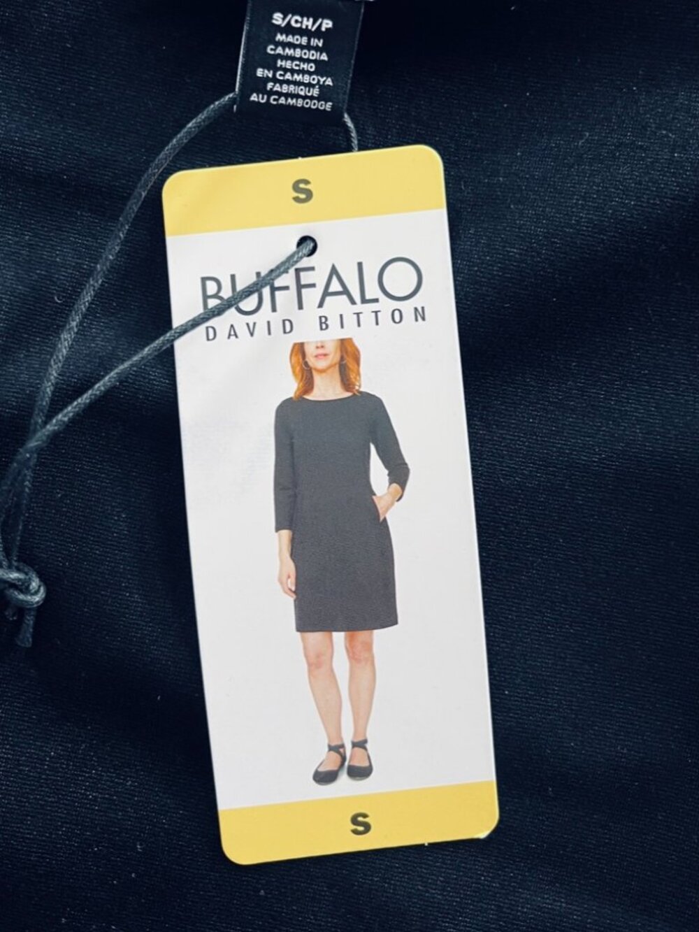 Basic Black Ponte Dress w/pockets! BUFFALO Size Small 3/4 Sleeve NWT